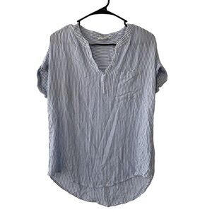 Beachlunchlounge Blue & White Striped Popover Blouse Top